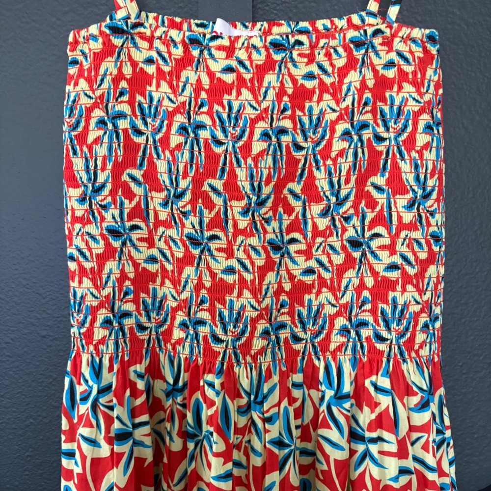 $268 NWOT Solid & Striped Red Kennedy Floral Smocked Eyelet Cotton Midi Dress S - Picture 5 of 11